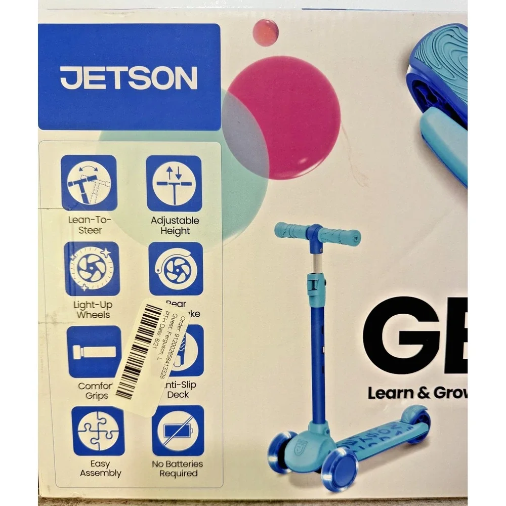 NIB JETSON GEM LEARN & GROW‎ KICK SCOOTER - BLUE/GREEN- ADJUSTABLE & LIGHTS UP